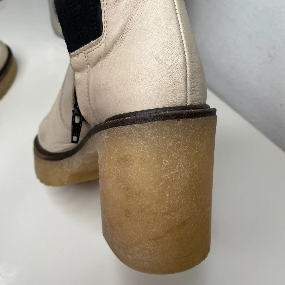 Free People James Chelsea Ankle Boots Cream Leather Platform Size 37 EU/6-6.5 US